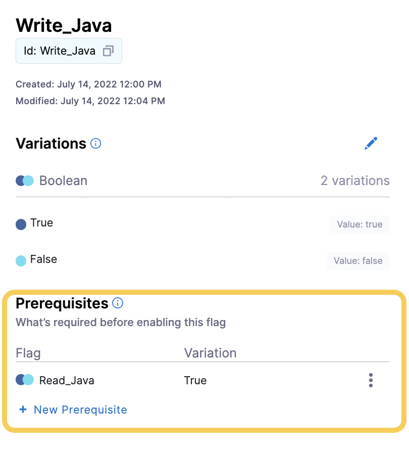 "A screenshot of the Prerequisite flag added to the Write_Java flag.